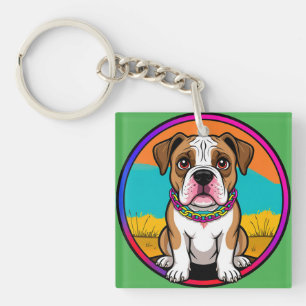Süßer animierter Hund mit Halsband Schlüsselanhänger