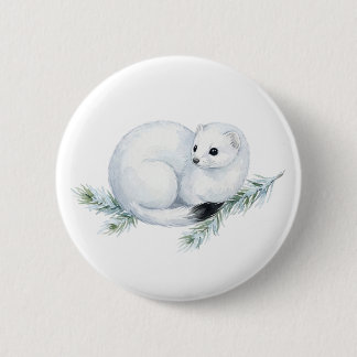Süßer Aquarell-Hermelin-Knopf Button