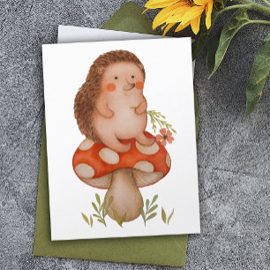 Süßer Aquarell-Igel Auf Einem Pilz Geburtstag Postkarte