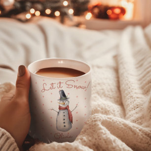 Süßer Aquarell-Schneemann Lass es schneien Name Tasse