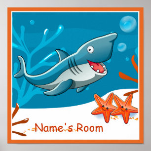 Süßer Aquatischer Hai Poster für Kinderzimmer
