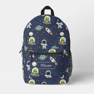 Süßer Astronaut Alien Raketen Kinder Schulname Bedruckter Rucksack