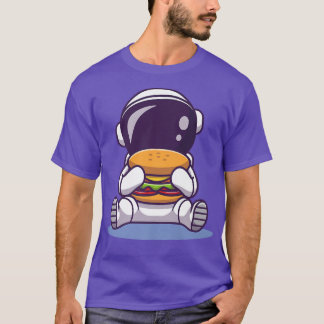 Süßer Astronaut isst Burger-Cartoon-Weltraumessen T-Shirt