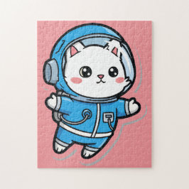 Süßer Astronaut Katzen-PersonalFoto-Puzzle
