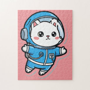 Süßer Astronaut Katzen-PersonalFoto-Puzzle