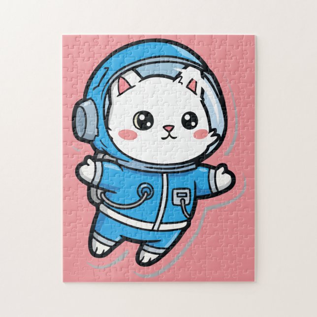 Süßer Astronaut Katzen-PersonalFoto-Puzzle (Vertikal)