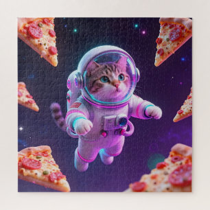 Süßer Astronaut Katzen schwebender Pizza Weltraum