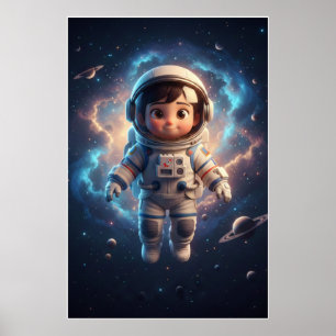 Süßer Astronauten-Junge Weltraum-Abenteuer-Kunst Poster