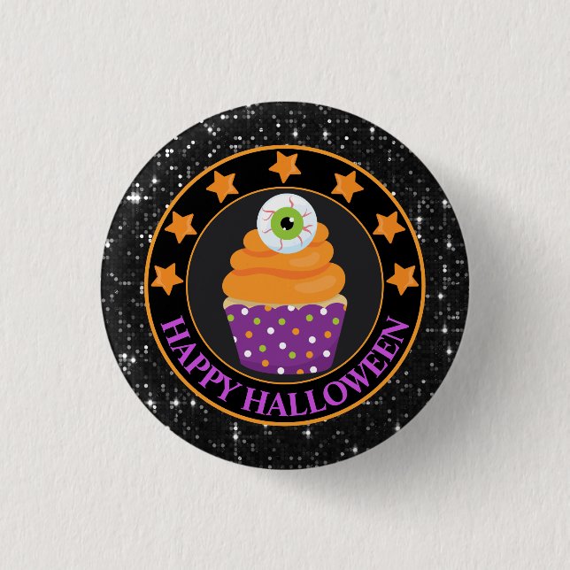 Süßer Augapfel-Halloween-Cupcake Button (Vorderseite)