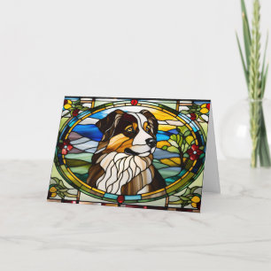 Süßer Australian Shepherd in Buntglas Karte