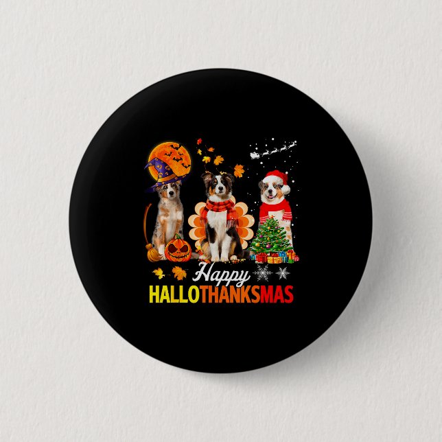 Süßer Australischer Schäferhund Frohes Hallothanks Button (Vorderseite)