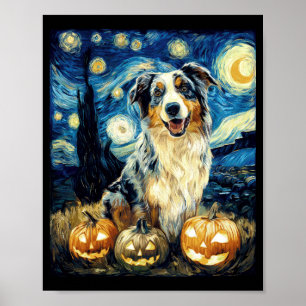 Süßer australischer Schäferhund Halloween-Kürbis Poster