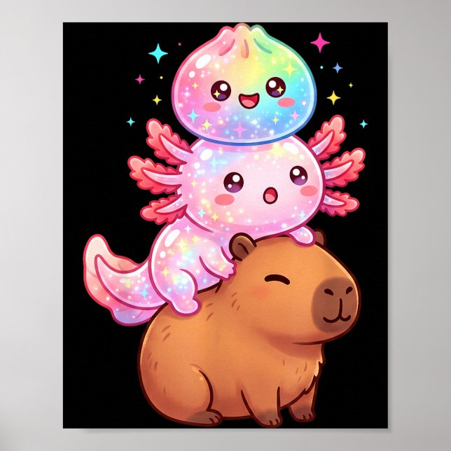 Süßer Axolotl Capybara Regenbogen Dumpling lustig Poster (Vorne)