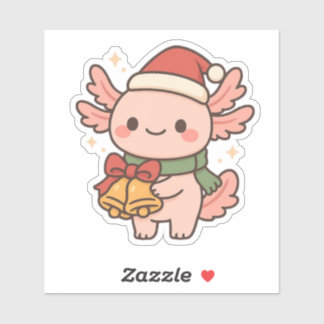 Süßer Axolotl-Weihnachtsglocken-Aufkleber Aufkleber