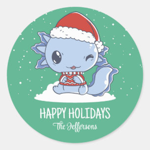 Süßer Axolotl Weihnachtsmann Weihnachten Schnee Wi Runder Aufkleber