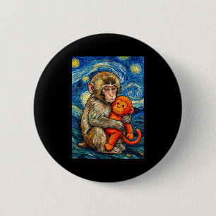 Süßer Baby-Affe Schlag Meme Sternennacht van Gogh Button