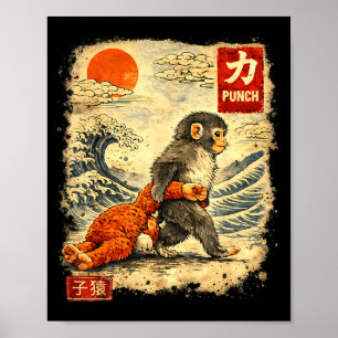 Süßer Baby-Affe schlägt niedlich japanischen Makak Poster