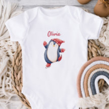 Süßer Baby-Body mit einem Eislauf-Pinguin