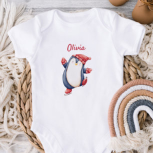 Süßer Baby-Body mit einem Eislauf-Pinguin Baby Strampler