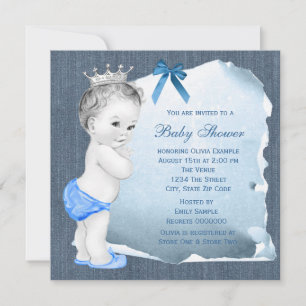 Süßer Baby Boy Blue Denim Baby Shower Einladung