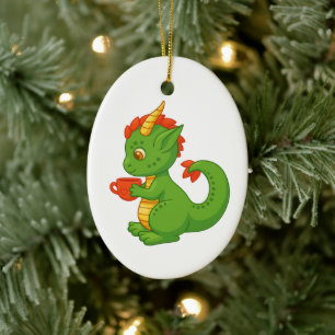 Süßer Baby-Drache hält Tasse Keramik Ornament
