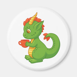Süßer Baby-Drache hält Tasse Magnet