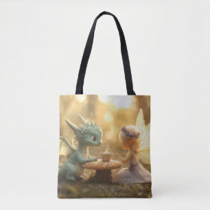 Süßer Baby-Drache und Fee genießen Tee  Tasche