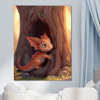 Süßer Baby-Drache Wald-Fantasie-Kinderzimmer-Wand Poster