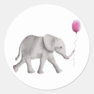 Süßer Baby-Elefant-Aufkleber-Aufkleber, rosa Runder Aufkleber