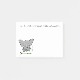 Süßer Baby-Elefant grüne Cartoon-Illustration Post-it Klebezettel