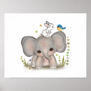 Süßer Baby-Elefant-Hasen-Poster-Druck Poster