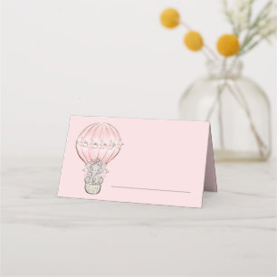 Süßer Baby Elefant Heißluftballon Rosa Mädchen Platzkarte