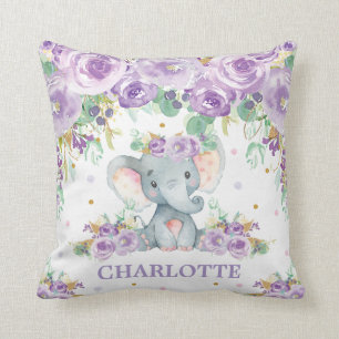 Süßer Baby-Elefant Lila-Blumen-Mädchen-Kinderzimme Kissen