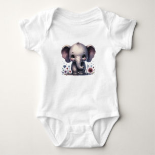 Süßer Baby-Elefant mit Blumen Kawaii-Tierkunst Baby Strampler