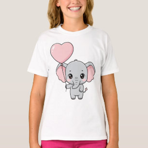 Süßer Baby-Elefant mit rosa Herzballon Kawaii T-Shirt