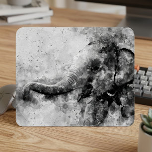 Süßer Baby-Elefant Schwarz-Weiß-Aquarell-Kunst Mousepad