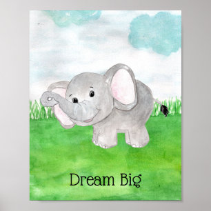 Süßer Baby-Elefant Träume groß Zitat Kinderzimmer Poster