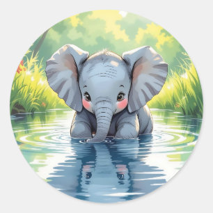 Süßer Baby-Elefant und Spiegelbild Runder Aufkleber
