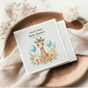 Süßer Baby-Giraffen-Junge-Baby-Shower Blaues Saf Serviette