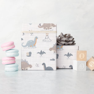 Süßer Baby-Junge-Dinosaurier Dino Blaues Duschmust Geschenkpapier