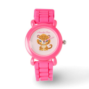 Süßer Baby-Leopard-Safari-Tier-Kinder-Name Armbanduhr