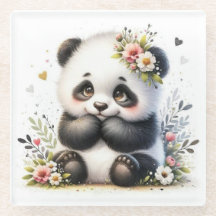 Süßer Baby-Panda-Blumen-Untersetzer | Kawaii-Aquar