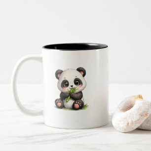 Süßer Baby-Panda, der Bambus-Kaffeetasse isst Zweifarbige Tasse