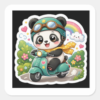Süßer Baby-Panda-Lesebuch-Aufkleber Quadratischer Aufkleber