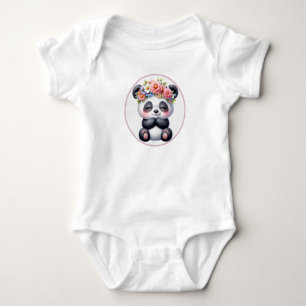 Süßer Baby-Panda mit floraler Krone Baby-Bodyanzug Baby Strampler