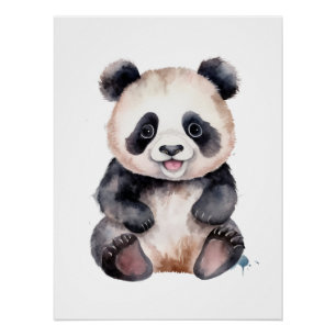 Süßer Baby-Panda-Wasserfarbe Poster