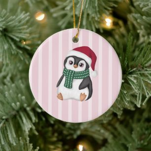 Süßer Baby Pinguin mit Weihnachtsmannmütze Weihnac Keramik Ornament