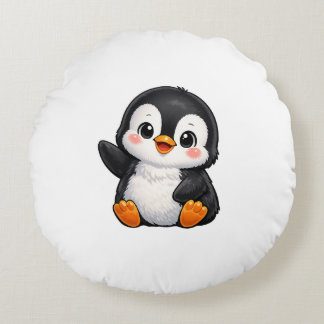 Süßer Baby Pinguin winkende Cartoonfigur Kinder Ka Rundes Kissen