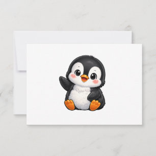 Süßer Baby Pinguin winkender Cartoon Charakter Kin Dankeskarte