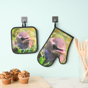 Süßer Baby Seidenschwanz Vogel Personalisiert Ofenhandschuh & Topflappen-Set